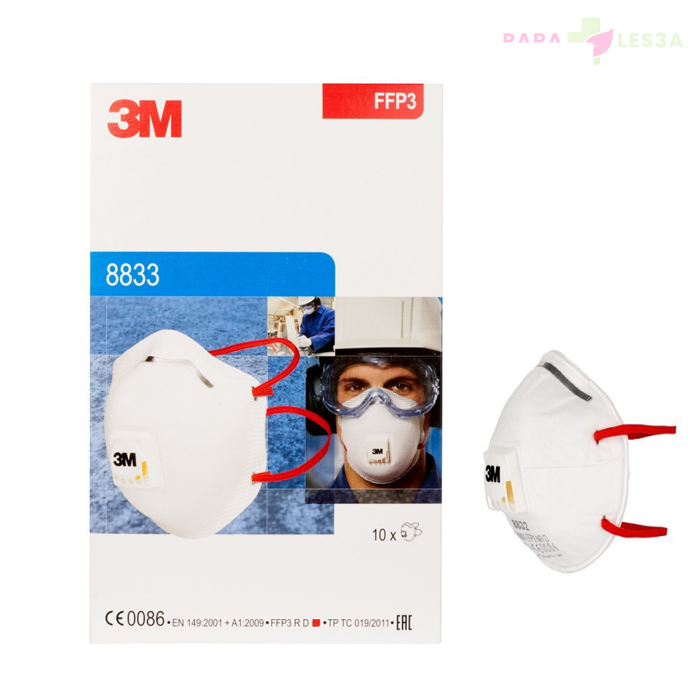 Boîte de 10 masques jetables coques anti-poussière avec soupape 8833 FFP3 -  3M